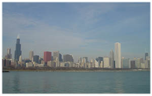 Chicago Skyline vom Adler Planetarium aus gesehen