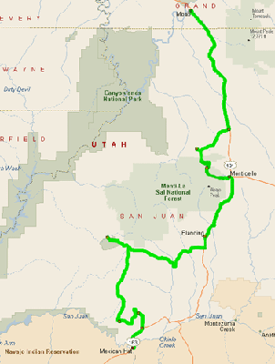 Unsere Route von Moab nach Mexican Hat